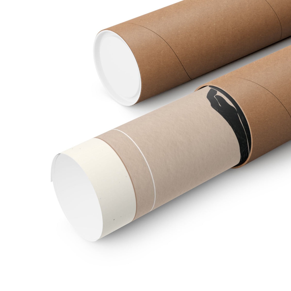 Two brown kraft paper mailing tubes with white inner liners, shown on a clean white background.