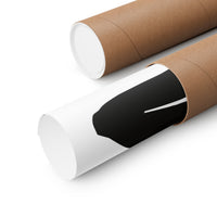 Two brown kraft paper mailing tubes on a clean white background, with one tube partially opened to reveal a black and white printed insert or sleeve inside.