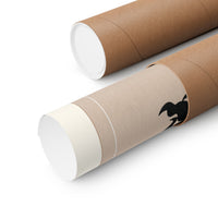Two brown kraft paper mailing tubes with white inner liners, one featuring a black silhouette logo, shown on a clean white background.