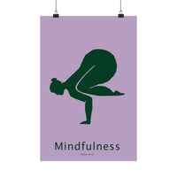 mindfulness yoga art print featuring a deep-green yoga silhouette and the word “Mindfulness” on a lavender background.