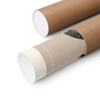 Two brown cardboard mailing tubes with white inner liners, shown on a clean white background.