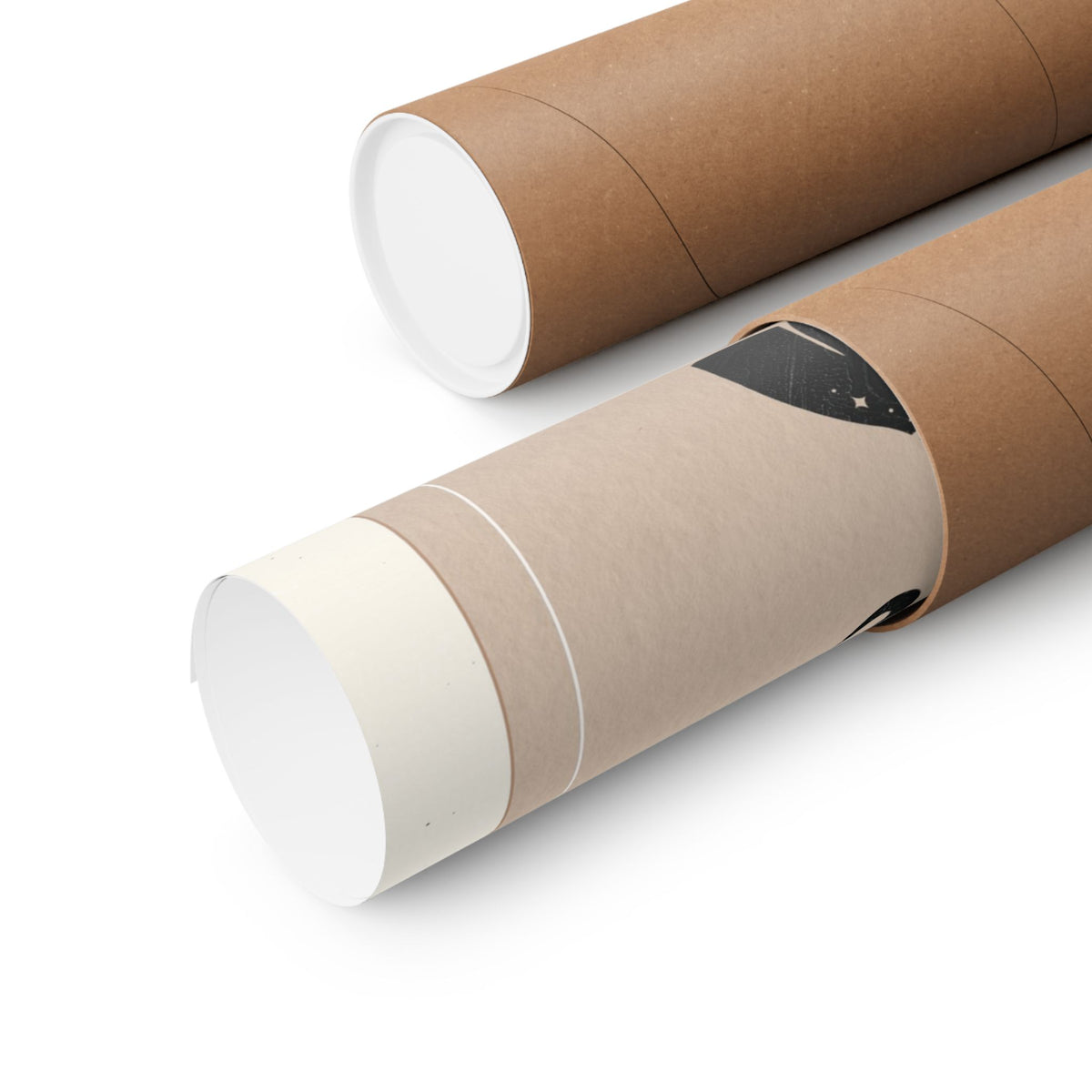 Two brown cardboard mailing tubes with white inner liners, shown on a clean white background.