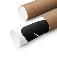 Two brown cardboard mailing tubes on a clean white background, one fully visible and the other partially unwrapped to show a black-and-white printed design.