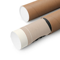 Two brown kraft paper mailing tubes with white inner liners, shown on a clean white background.