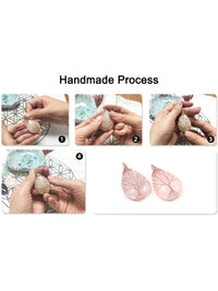 Handmade process creating rose quartz wire-wrapped tree of life pendants