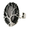 Tree of Life Rings Wrapped in Silver Wire with Black Obsidian