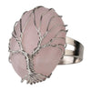 Tree of Life Rings Wrapped in Silver Wire with Rose Quartz, 