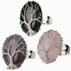 Tree of Life Rings Wrapped in Silver Wire with Rose Quartz, Amethyst, and Black Obsidian