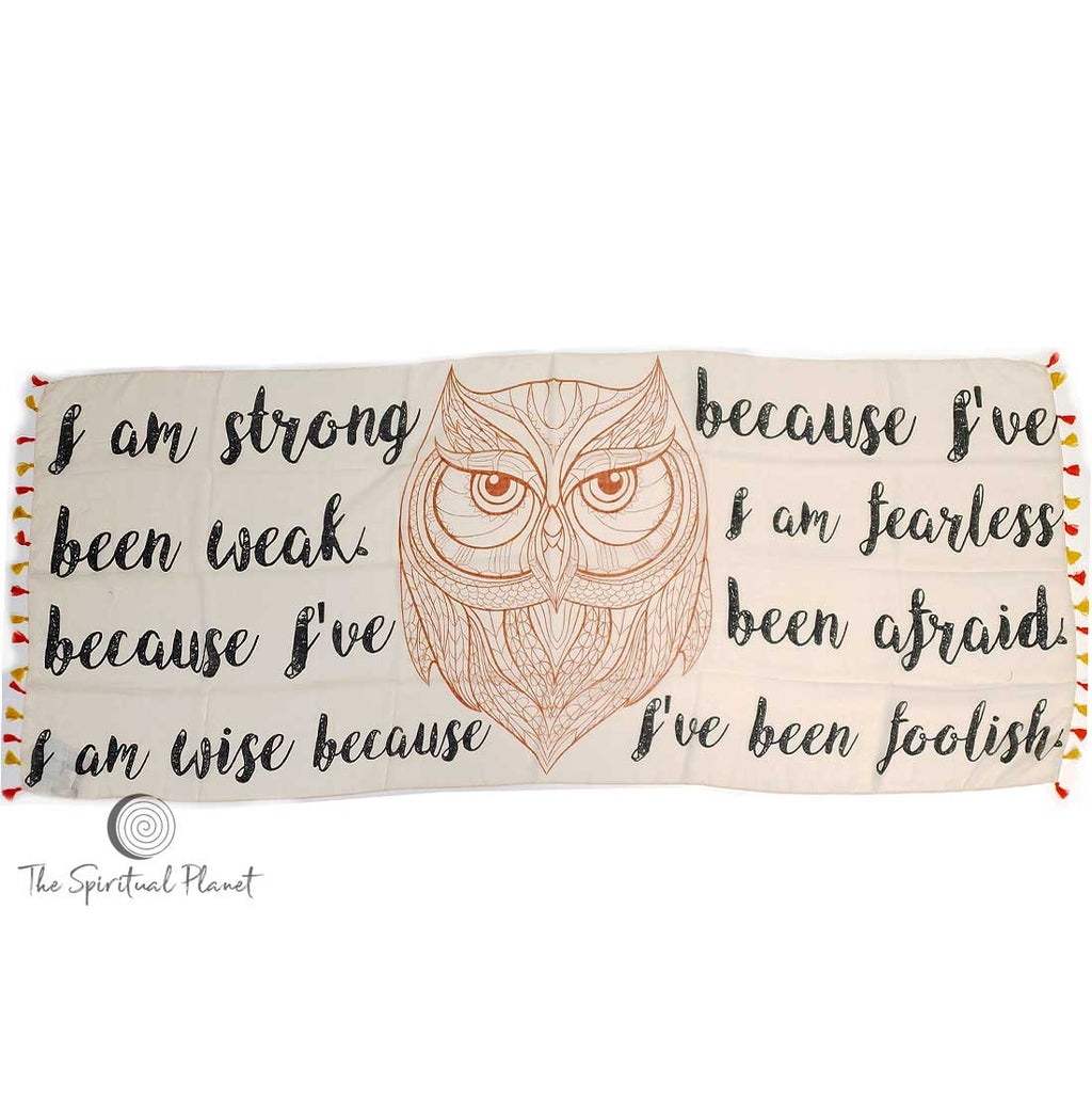 Mantra Scarf "I Am Strong" Mantra Scarf "Be Mindful" Mantra  mindulness mantra affirmations intentions scarf pompom scarf
