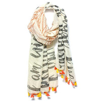 Mantra Scarf "I Am Strong" Mantra Scarf "Be Mindful" Mantra  mindulness mantra affirmations intentions scarf pompom scarf