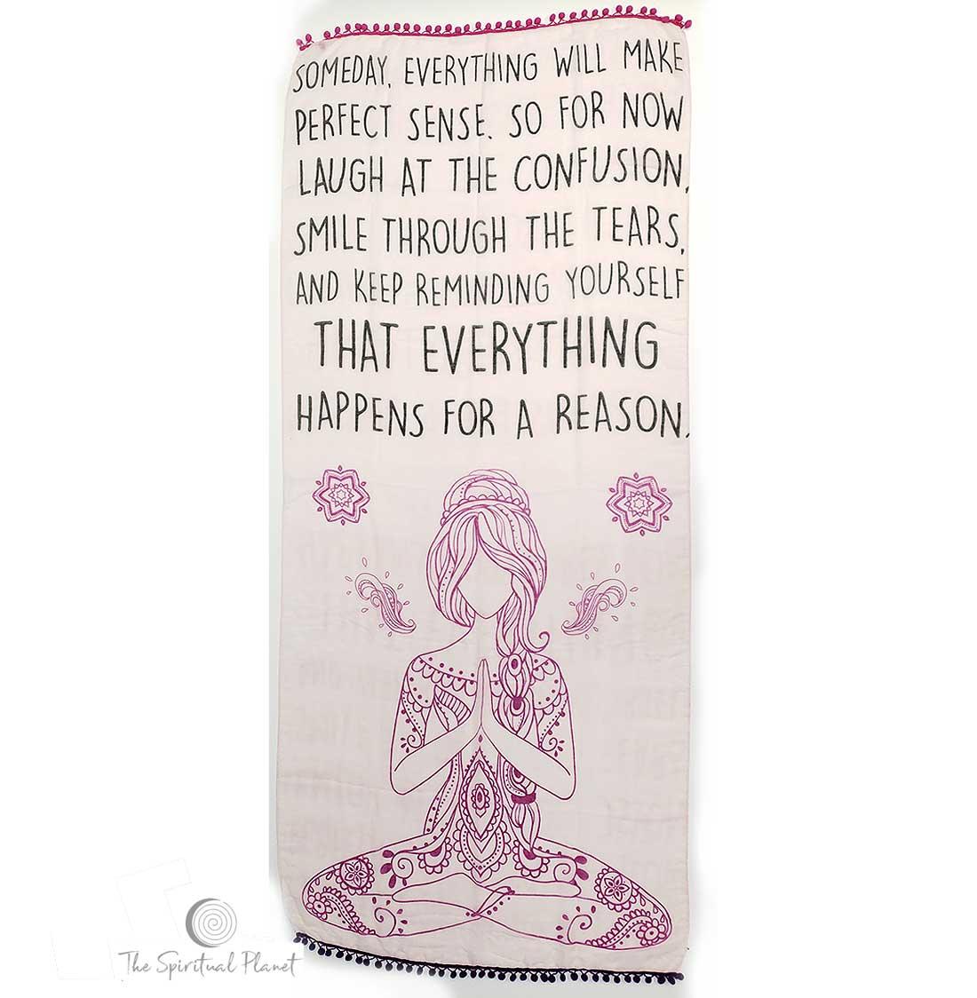 Mantra Scarf "Everything Happens for a Reason" Mantra Scarf "Be Mindful" Mantra  mindulness mantra affirmations intentions scarf pompom scarf