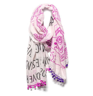Mantra Scarf "Everything Happens for a Reason" Mantra Scarf "Be Mindful" Mantra  mindulness mantra affirmations intentions scarf pompom scarf