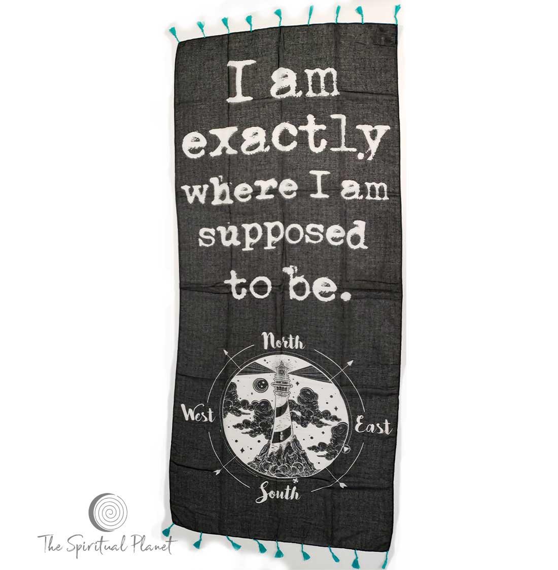 Mantra Scarf "I Am Exactly Where I Am Supposed to Be" Mantra Scarf "Be Mindful" Mantra  mindulness mantra affirmations intentions scarf pompom scarf