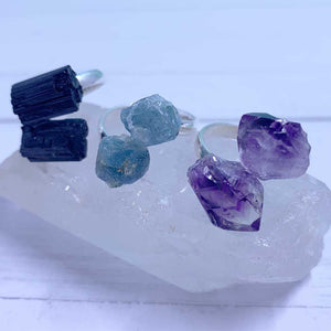 black tourmaline ring amethyst ring aquamarine ring crystal jewelry 