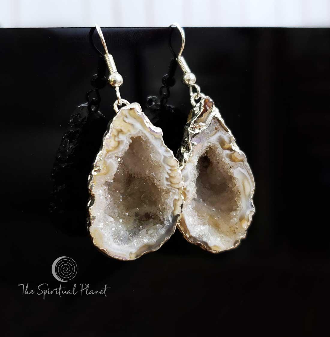  Genuine Geode Druzy Earrings Druzy Slice Earrings Amethyst and Quartz Crystals genuine amethyst genuine crystals 