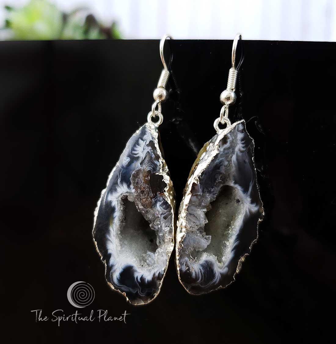  Genuine Geode Druzy Earrings Druzy Slice Earrings Amethyst and Quartz Crystals genuine amethyst genuine crystals 