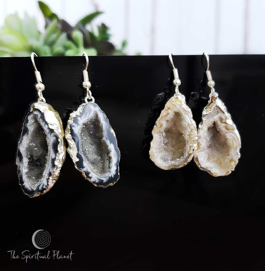  Genuine Geode Druzy Earrings Druzy Slice Earrings Amethyst and Quartz Crystals genuine amethyst genuine crystals 
