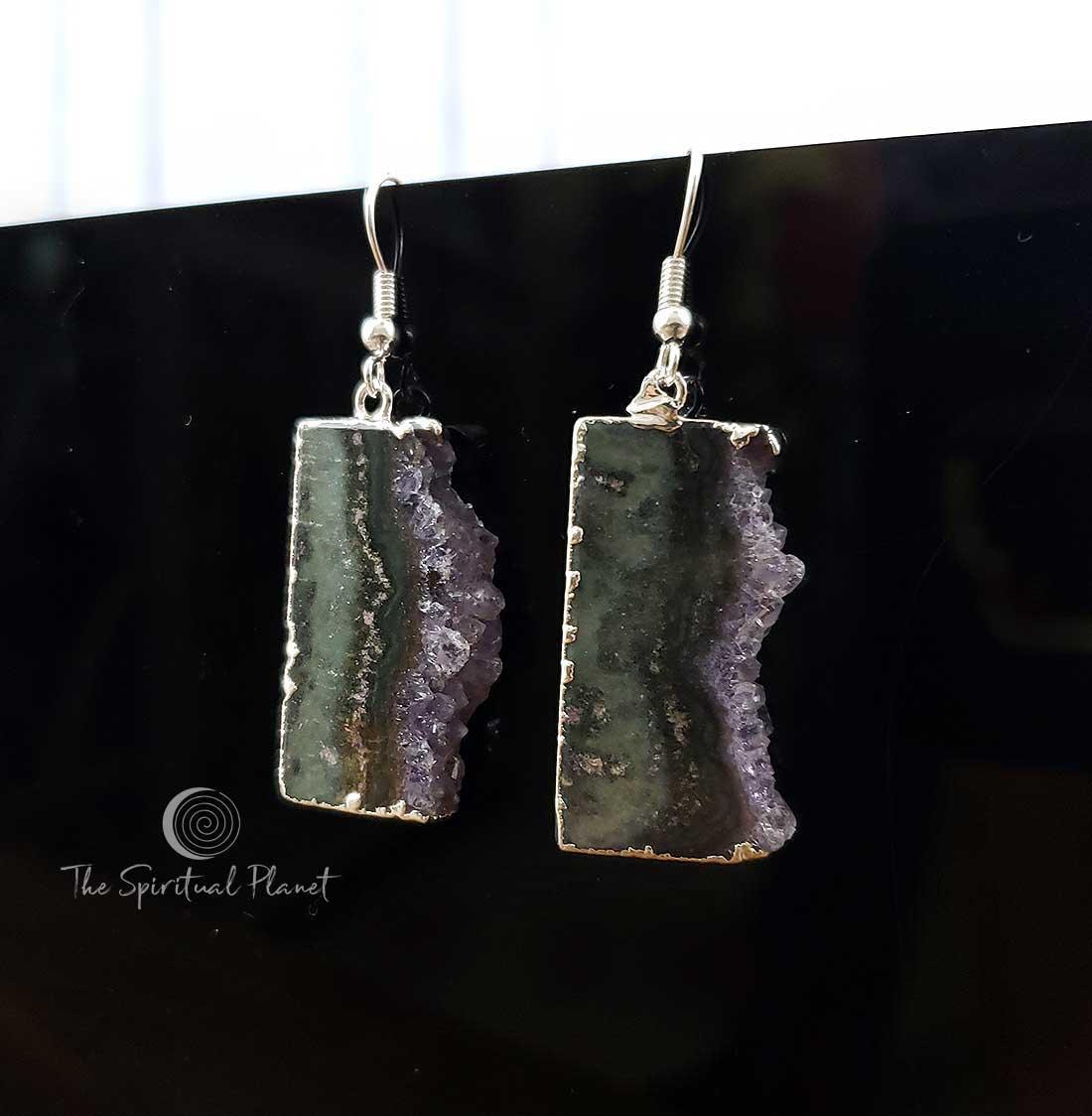 Druzy Slice Earrings Amethyst and Quartz Crystals genuine amethyst genuine crystals 