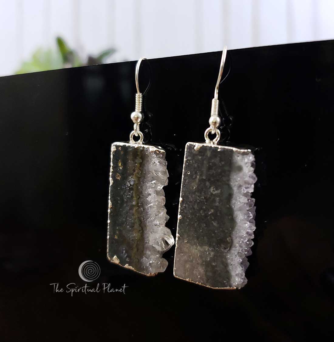 Druzy Slice Earrings Amethyst and Quartz Crystals genuine amethyst genuine crystals 