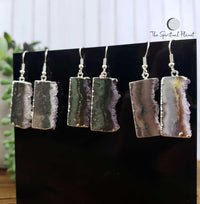Druzy Slice Earrings Amethyst and Quartz Crystals genuine amethyst genuine crystals 