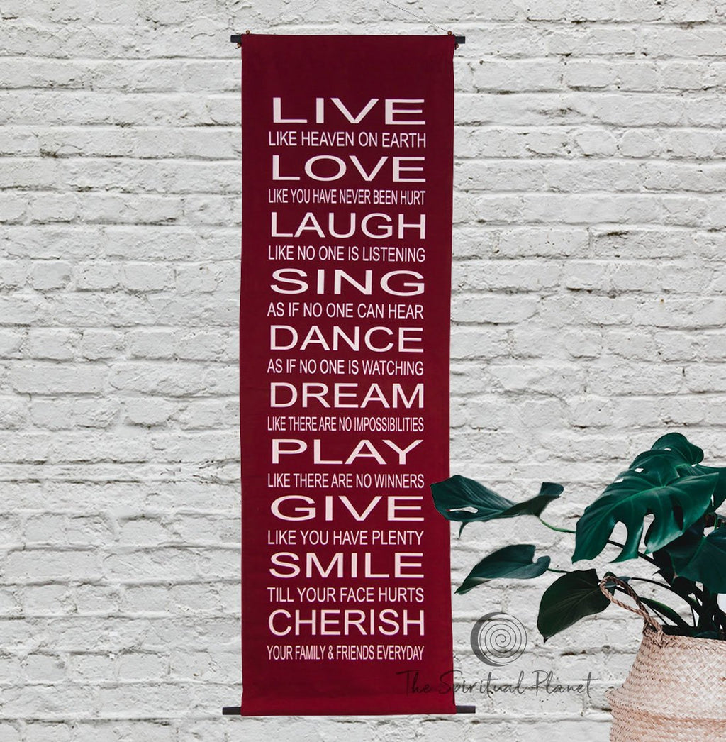 Inspirational Banner Live, Love, Laugh  Live, Love, Laugh Inspirational Wall Hanging spiritual banner yoga banner 
