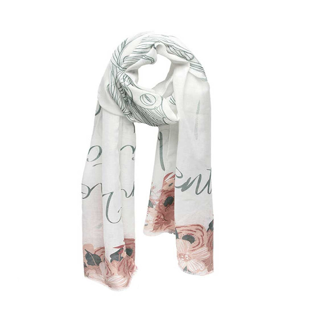 Mantra Scarf "Be Present" Mantra Scarf "Be Mindful" Mantra  mindulness mantra affirmations intentions scarf pompom scarf