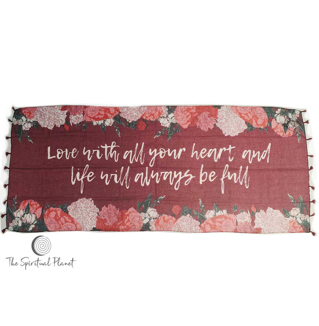 Mantra Scarf "Love With All Your Heart" Mantra Scarf "Be Mindful" Mantra  mindulness mantra affirmations intentions scarf pompom scarf