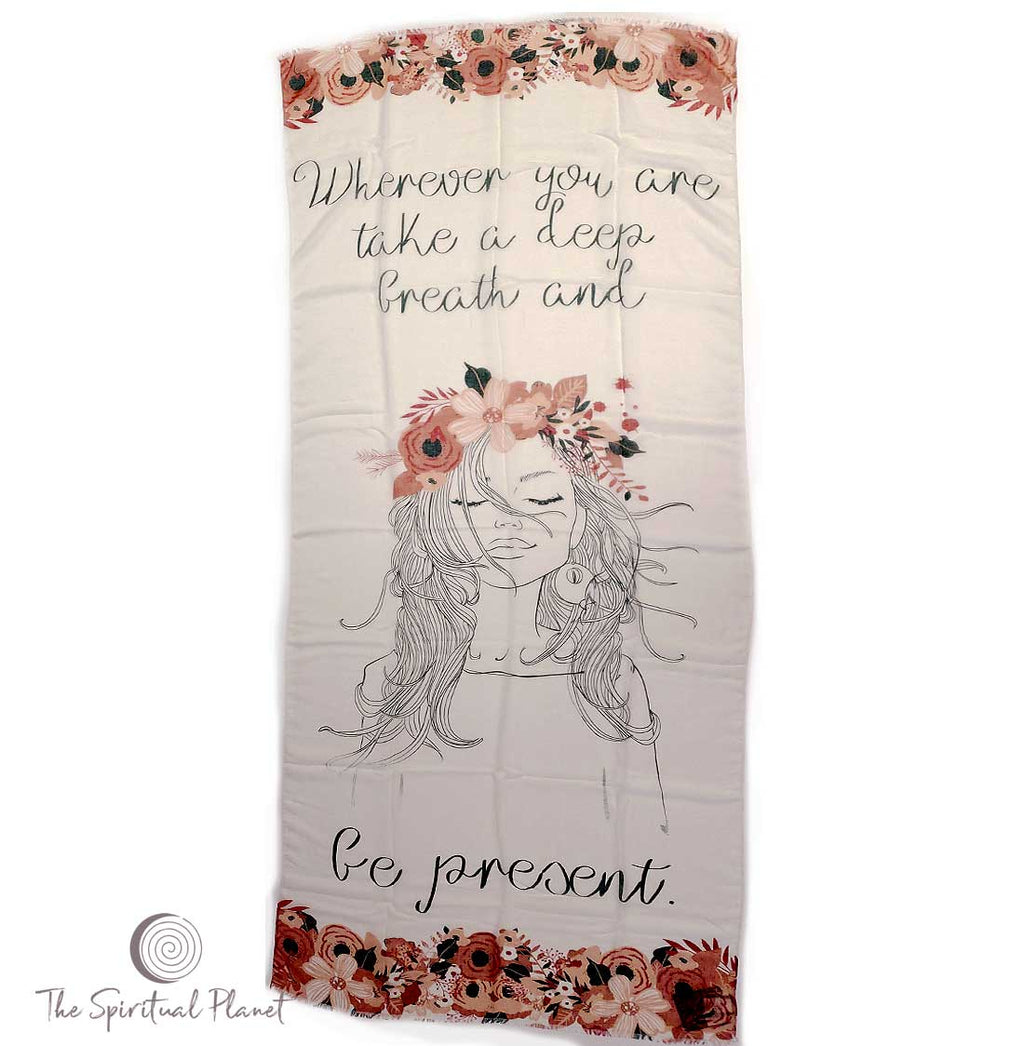 Mantra Scarf "Be Present" Mantra Scarf "Be Mindful" Mantra  mindulness mantra affirmations intentions scarf pompom scarf