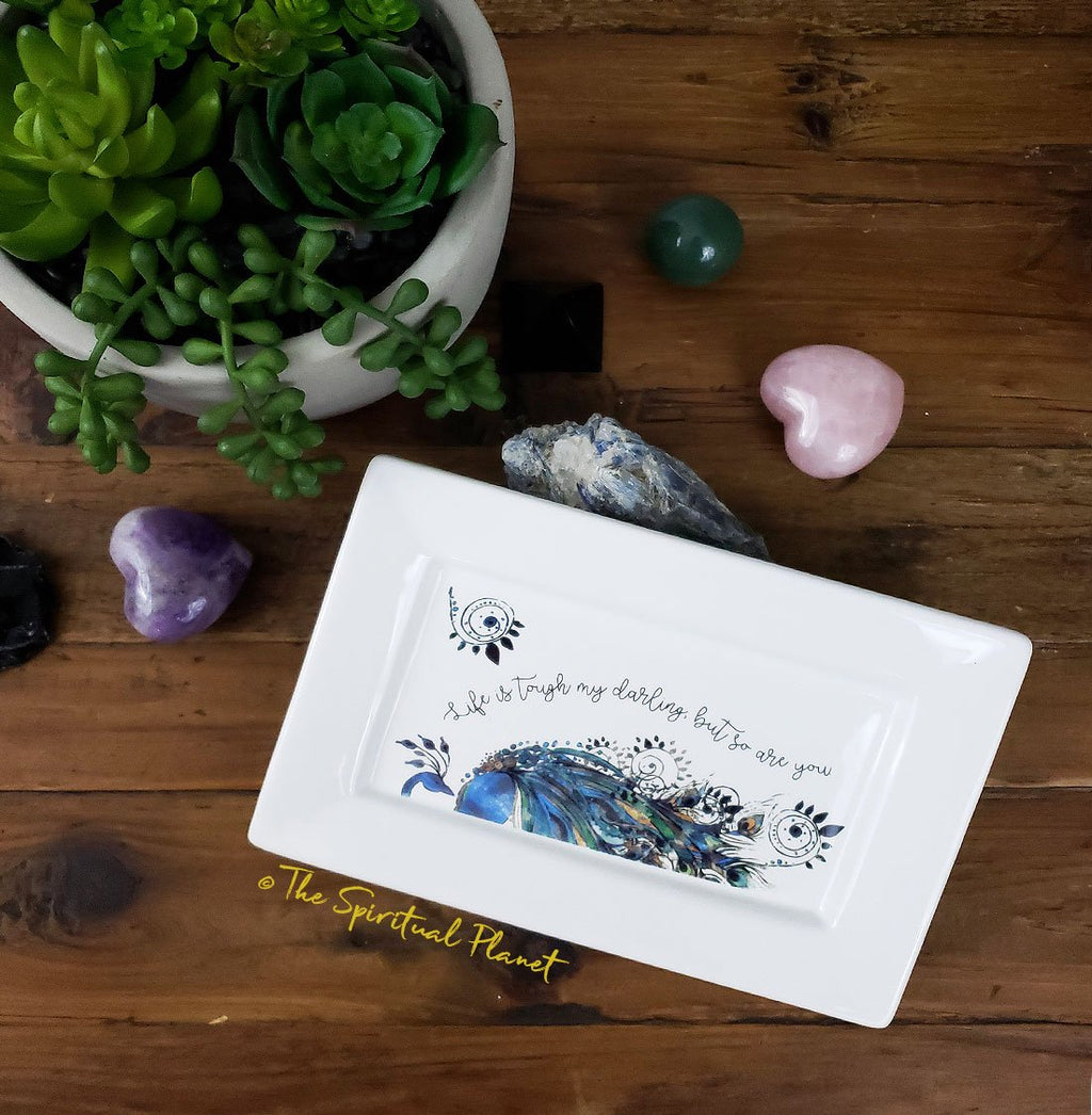 Mantra Jewelry Tray "Life is Tough My Darling, But So Are You" Mantra Jewelry Tray "Be The Energy You Want To Attract" mindulness mantra affirmations intentions vanity tray 