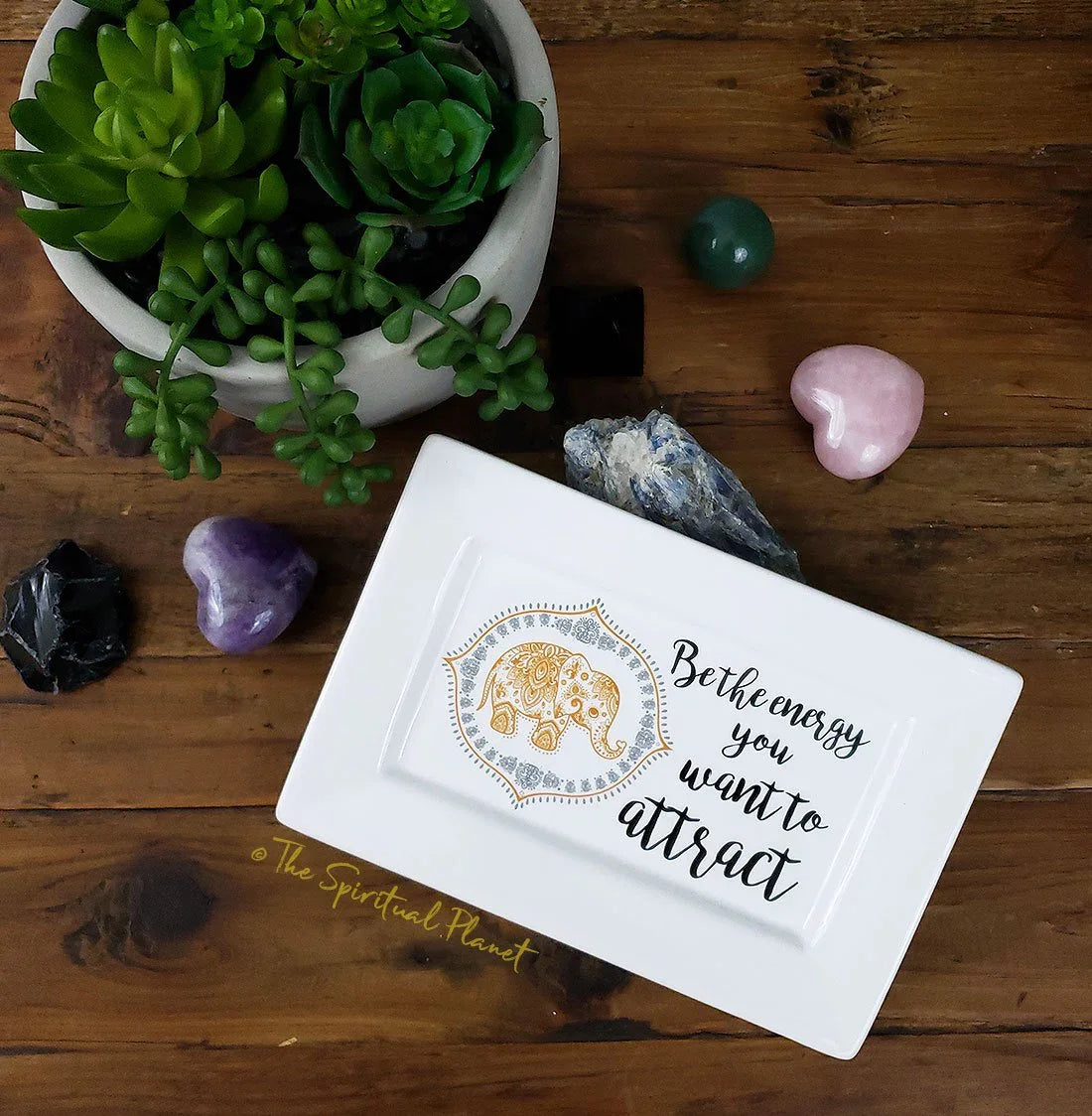 Mantra Jewelry Tray "Be The Energy You Want To Attract" mindulness mantra affirmations intentions vanity tray 