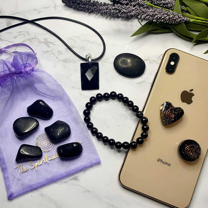 shungite bracelet, shungite necklace, shungite stone, worry stone, orgonite phone sticker, shungite cell phone sticker , the spiritualplanet