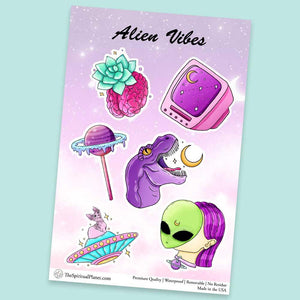 "Alien Vibes" stickers, vinyl sticker, sticker sheets, large stickers, removable stickers, printed in usa