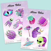 "Alien Vibes" stickers, vinyl sticker, sticker sheets, large stickers, removable stickers, printed in usa