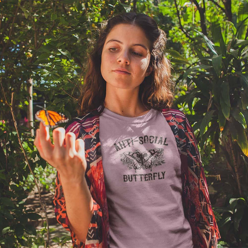Anti social butterfly print tshirt women gender neutral mens