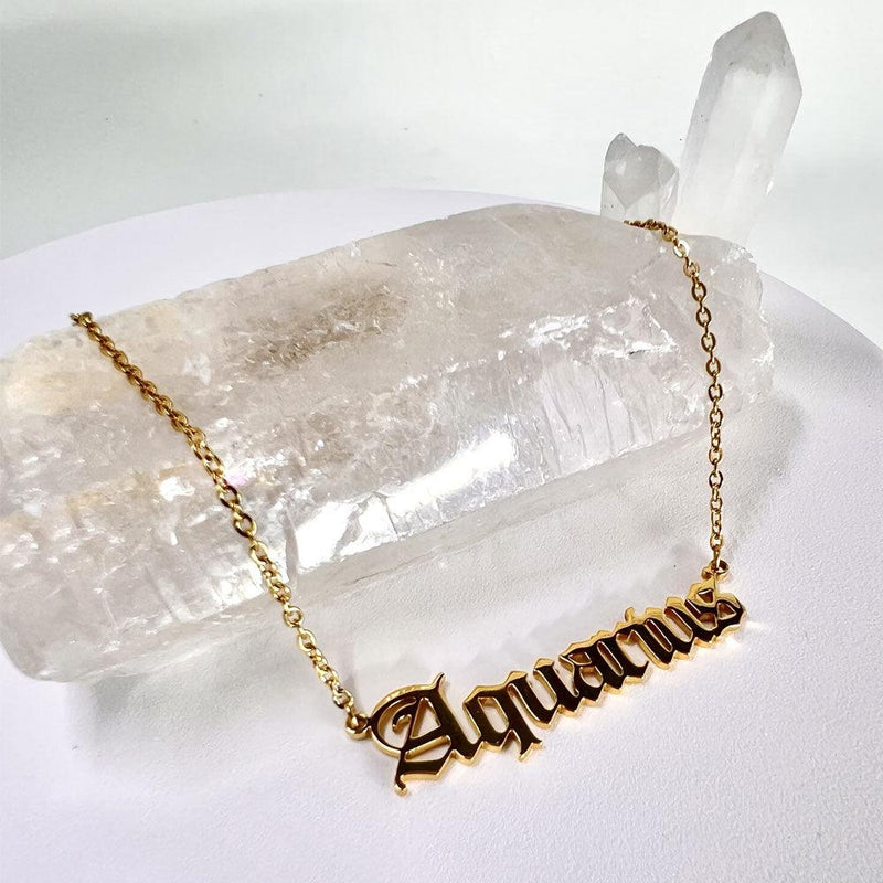 Aquarius Necklace, Aquarius Script Necklace, Aquarius Zodiac Sign Necklace, Zodiac Gift, Aquarius Name Necklace, Aquarius Old English Necklace, Aquarius Gifts
