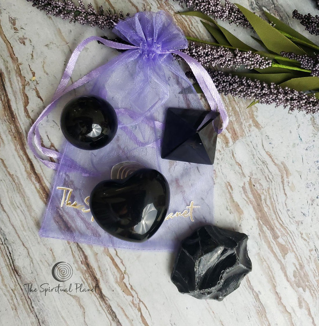 Black Obsidian crystal Protection Kit intention manifest obsidian crystal obsidian rock obsidian stone