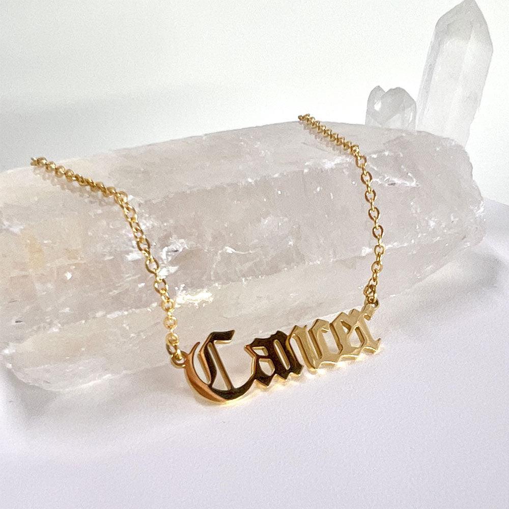 Cancer Necklace, Cancer Script Necklace, Aries Zodiac Sign Necklace, Zodiac Gift, Cancer Name Necklace, cancer Old English Necklace, cancer Gifts