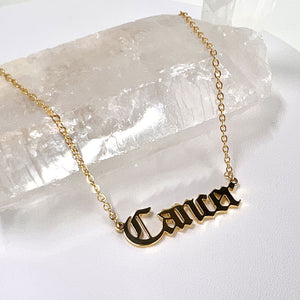 Cancer Necklace, Cancer Script Necklace, Aries Zodiac Sign Necklace, Zodiac Gift, Cancer Name Necklace, cancer Old English Necklace, cancer Gifts