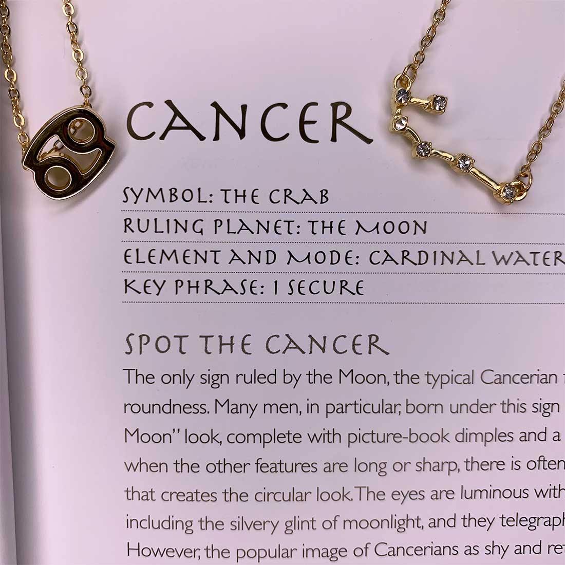 Gold Cancer Zodiac Sign Pendant Necklace
