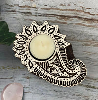 Paisley Hamsa Hand Rosewood Tea Light Holder Candle Fair Trade 