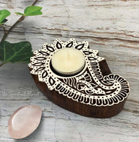 Hamsa Hand Rosewood Tea Light Holder Candle Fair Trade 