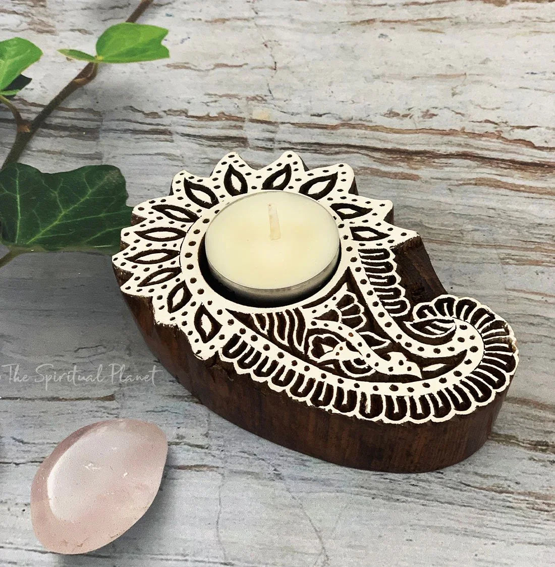 Hamsa Hand Rosewood Tea Light Holder Candle Fair Trade 