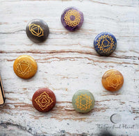 Flower of Life 7 Chakra Set Crown: Amethyst Third Eye: Lolite  Throat: Lapis Lazuli     Heart: Green Aventurine Solar Plexus: Citrine Sacral: Orange Calcite  Root: Red Jasper Align your Chakras