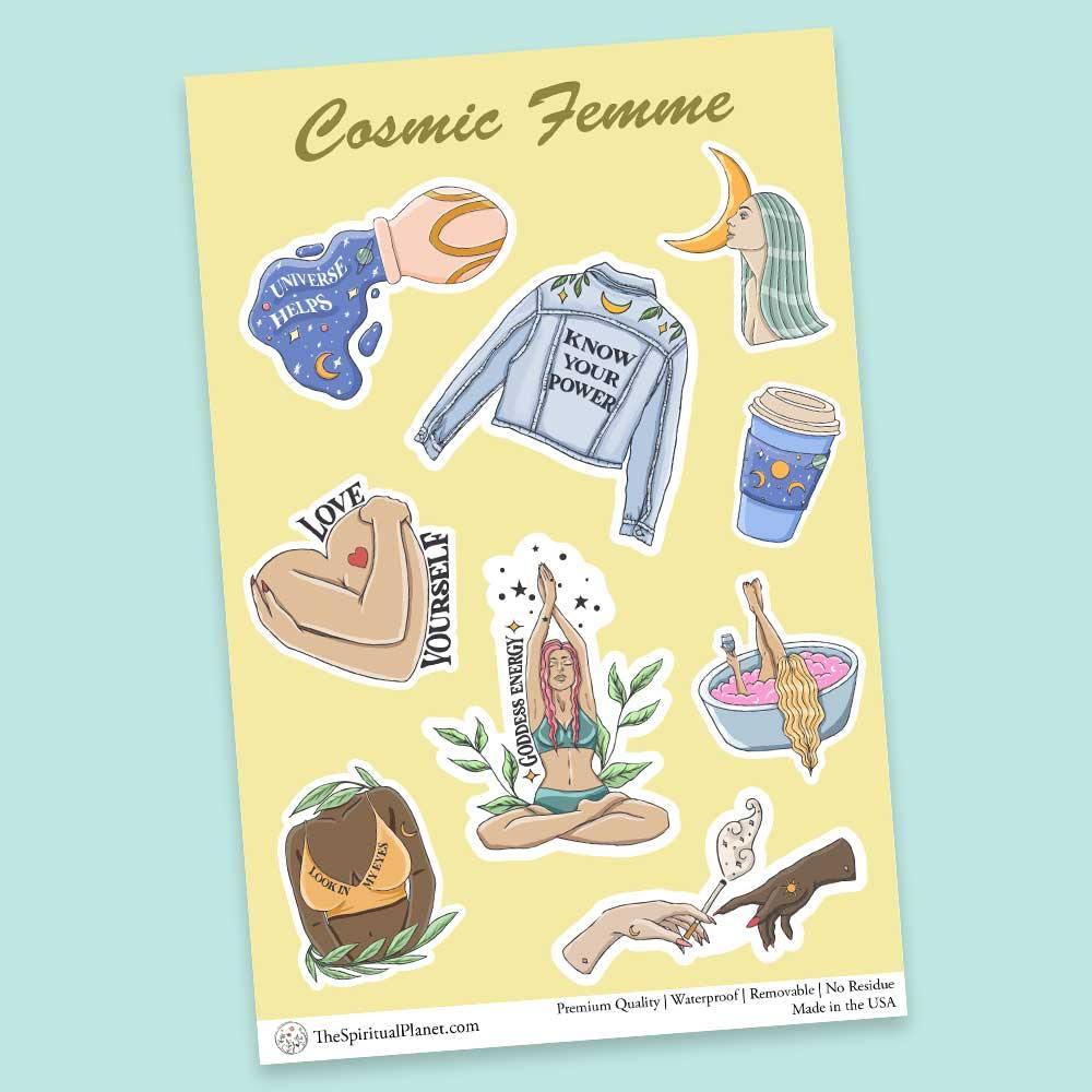 "Cosmic Vibes" stickers, vinyl sticker, sticker sheets, large stickers, removable stickers, printed in usa