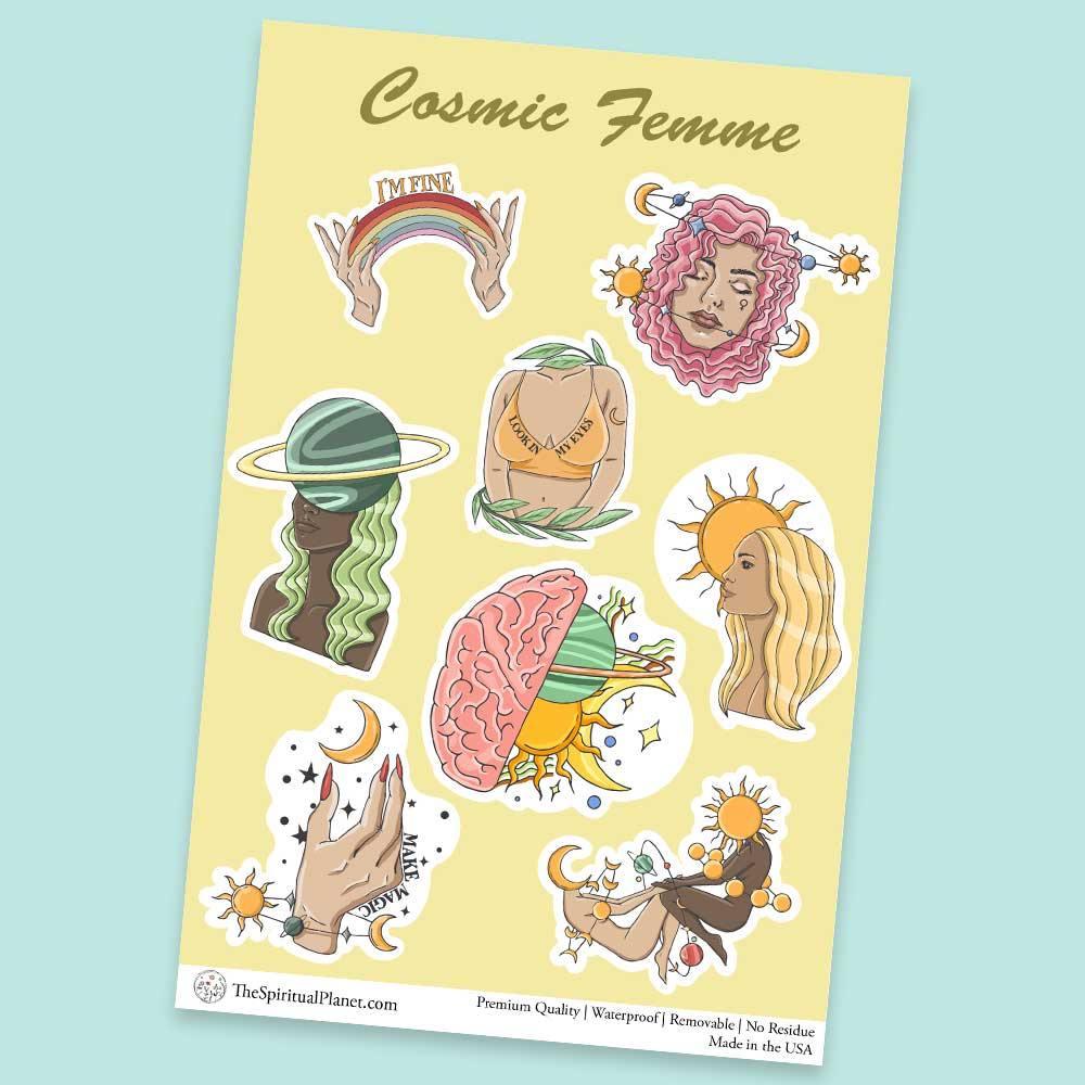 "Cosmic Vibes" stickers, vinyl sticker, sticker sheets, large stickers, removable stickers,printed in usa