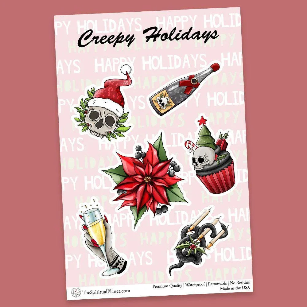 "Creepy Holidays" stickers, vinyl sticker, sticker sheets, large stickers, removable stickers,printed in usa