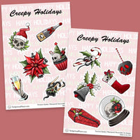 "Creepy Holidays" stickers, vinyl sticker, sticker sheets, large stickers, removable stickers,printed in usa