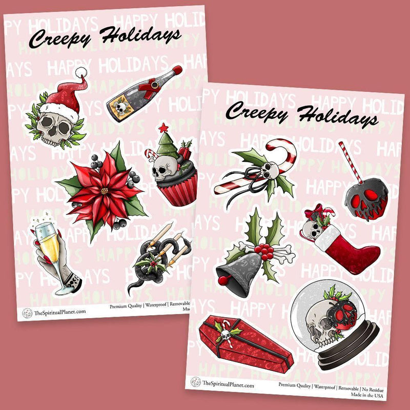 "Creepy Holidays" stickers, vinyl sticker, sticker sheets, large stickers, removable stickers,printed in usa