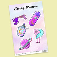 "Creepy Unicorn" stickers, vinyl sticker, sticker sheets, large stickers, removable stickers, printed in usa
