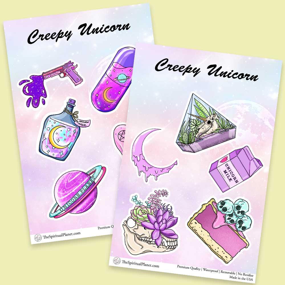 "Creepy Unicorn" stickers, vinyl sticker, sticker sheets, large stickers, removable stickers, printed in usa
